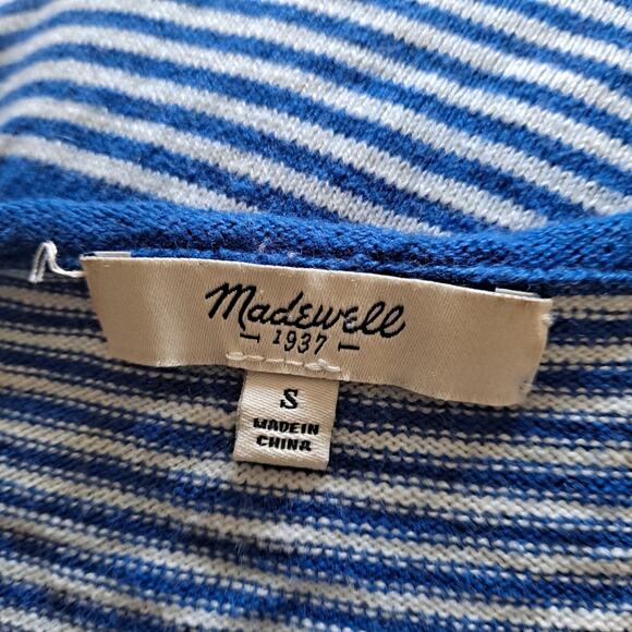 Madewell Blue & White V-neck L/S  Stripe Sweater - Picture 7 of 12